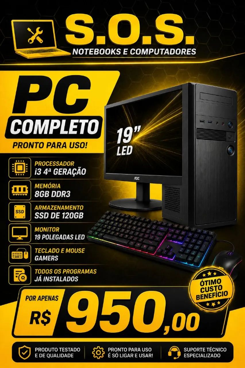 Pc completo para estudos e trabalho 