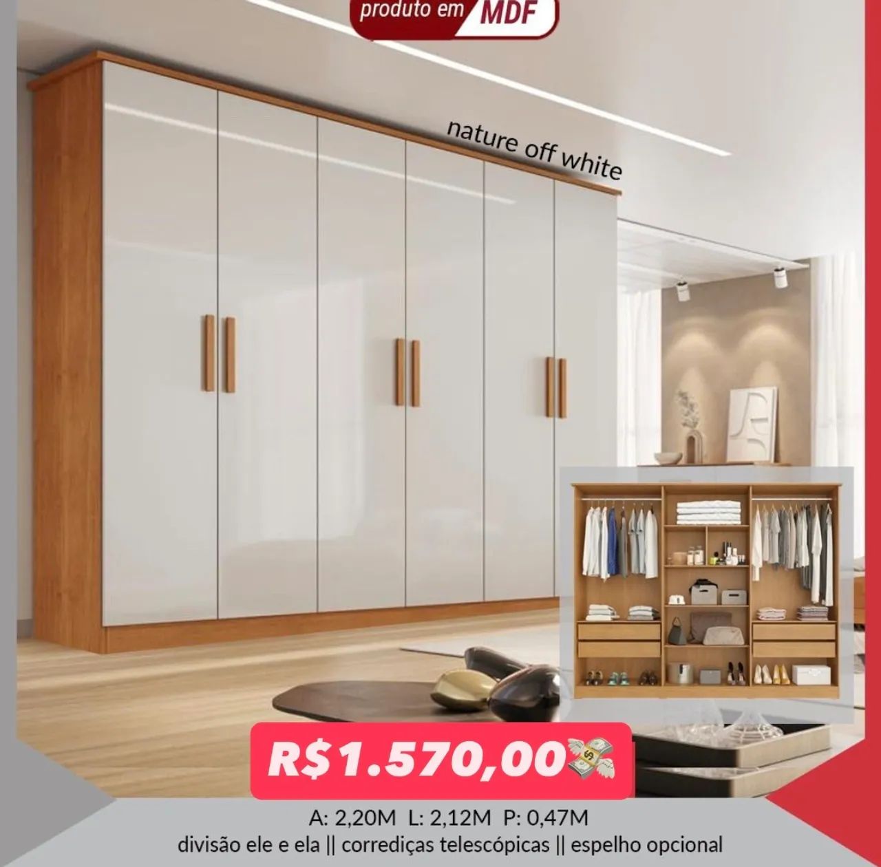 Guarda Roupa Casal Em MDF Y17