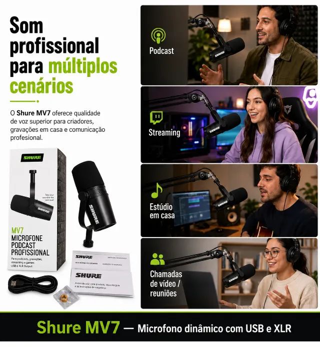 Microfone Profissional Shure MV7 para Youtube, Insta, Tiktok e Lives ORIGINAL - Foto 4