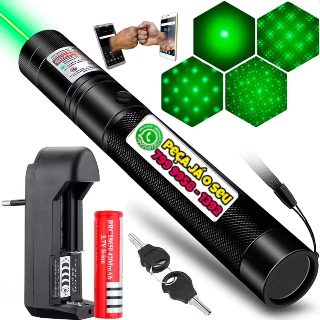 Laser verde recarregável longo alcance, todo em metal leve alcance 