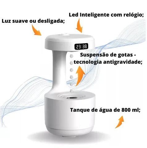 Umidificador De Ar Anti-gravidade Led Suspensão De Gotas Com Relogio Verde Claro - Foto 3