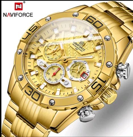 Relógio Masculino Dourado Com Data e Cronógrafo  - Foto 3