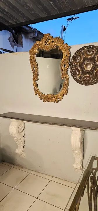 Moveis, aparador suspenso de madeira e mármore,  antiguidades  - Foto 2