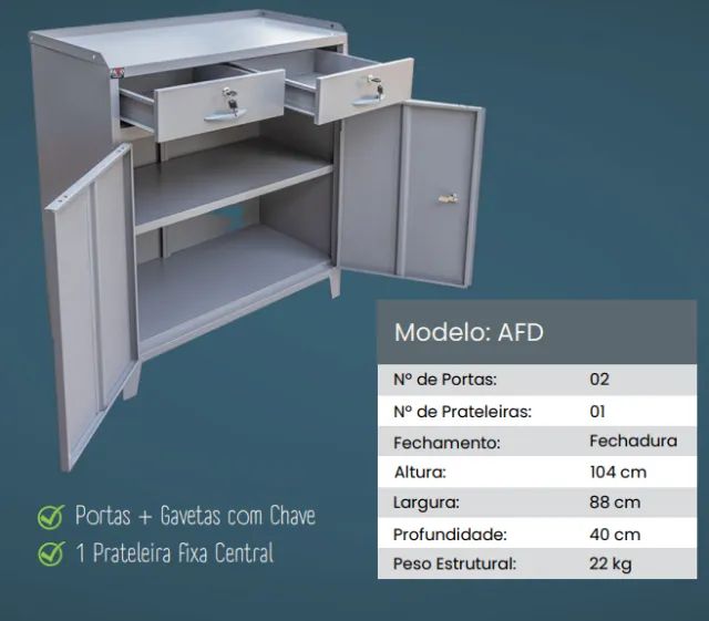 Armário de Aço 02 Portas - Carrinho de Ferramentas - Balcão de Aço Ferramentas - AFD - Foto 2