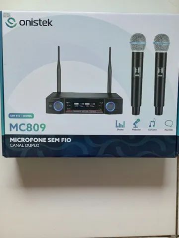 Microfone Sem Fio Profissional MC809 OnisTek - Duplo Canal UHF com Visor Digital