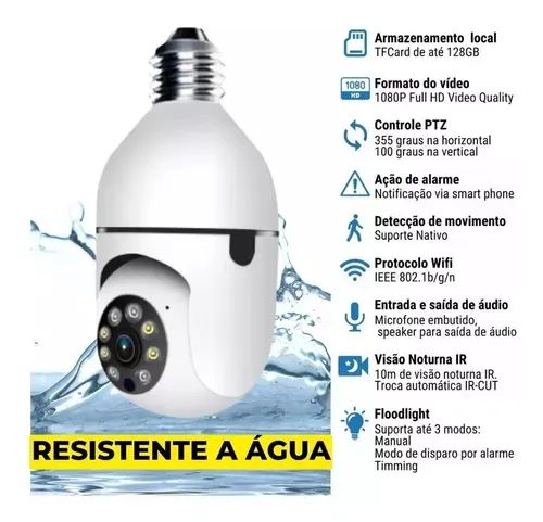 Camera Lâmpada Wifi Ip Segurança Panorâmica Giratória 360 1080P com Visão Noturna - Foto 4