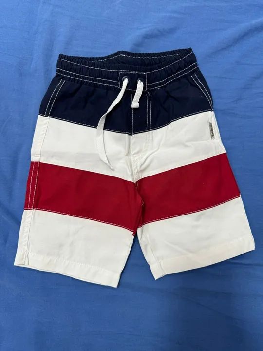 Shorts infantil listrado Gira Baby- Vermelho, branco e azul