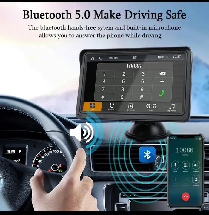 Tela Sensível Ao Toque, Android CarPlay, Auto Rádio, Portátil, Bluetooth 5.0, AUX, USB, - Foto 5