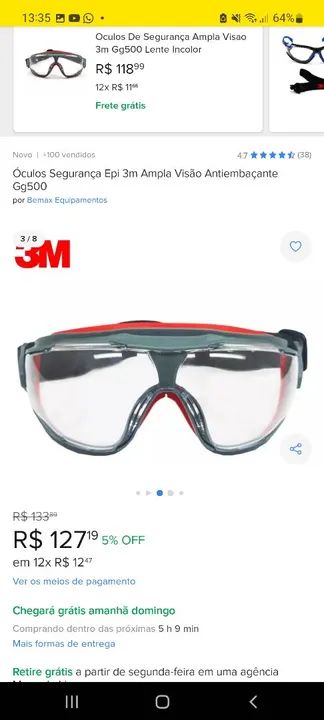 OCULOS DE SEGURANÇA AMPLA VISÃO 3M  - Foto 4