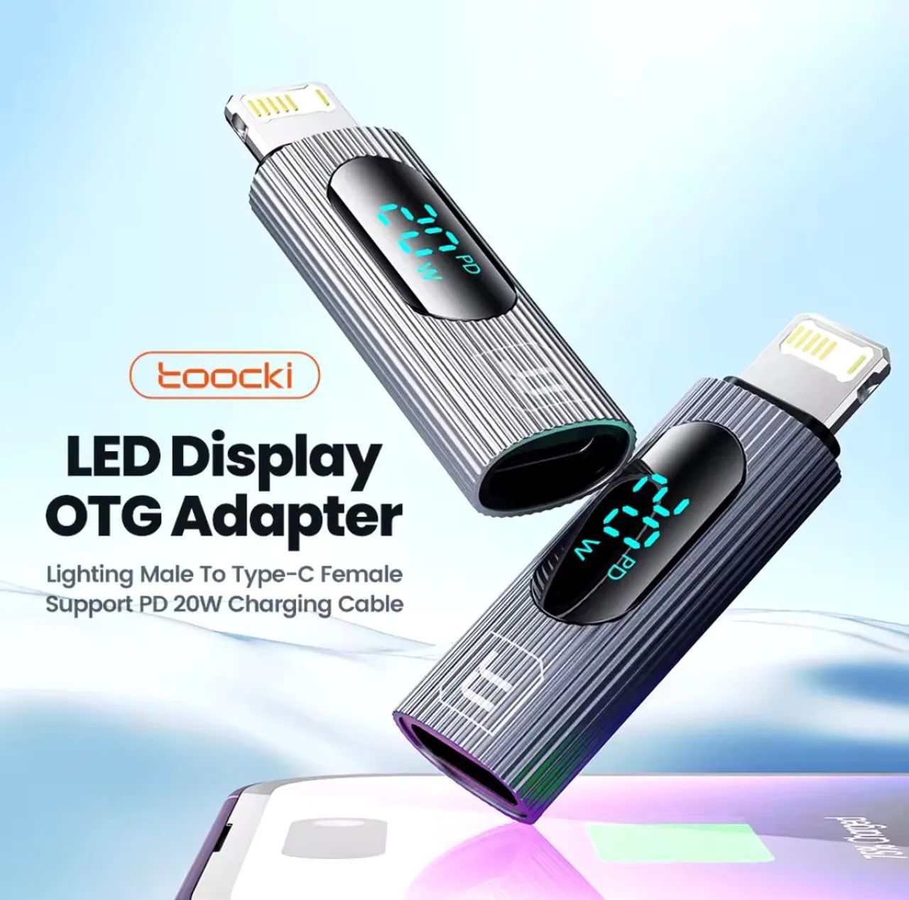 Adaptador OTG Tipo C para Lightning com Display + Cabo Tipo C - Foto 2