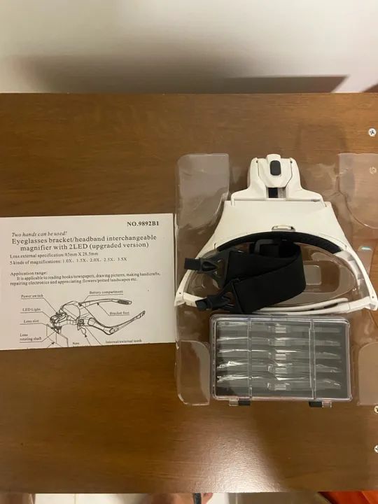 Lupa de cabeça com lanterna + lentes