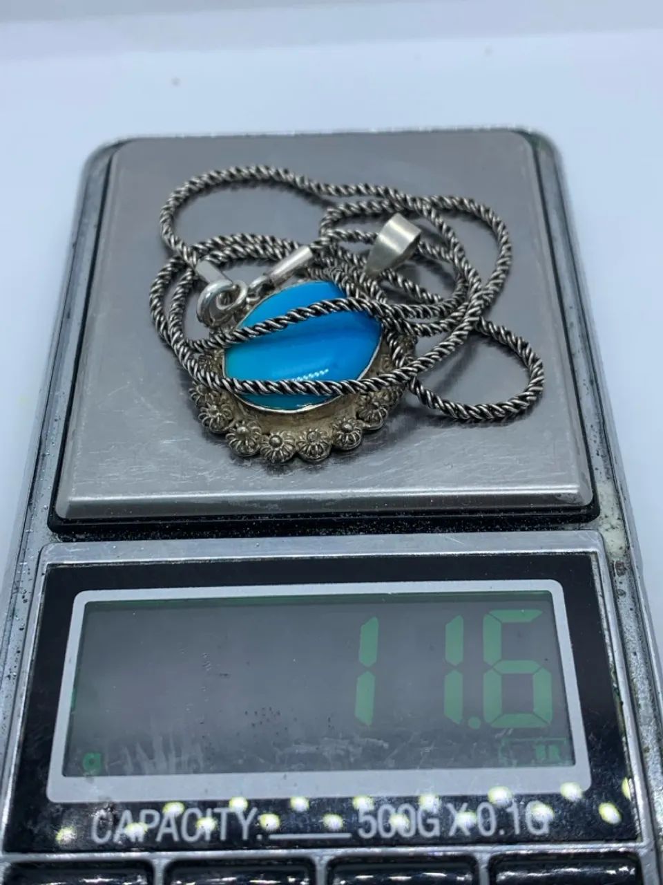 Colar de prata 925 Vintage com Pingente Oval Azul - Foto 4
