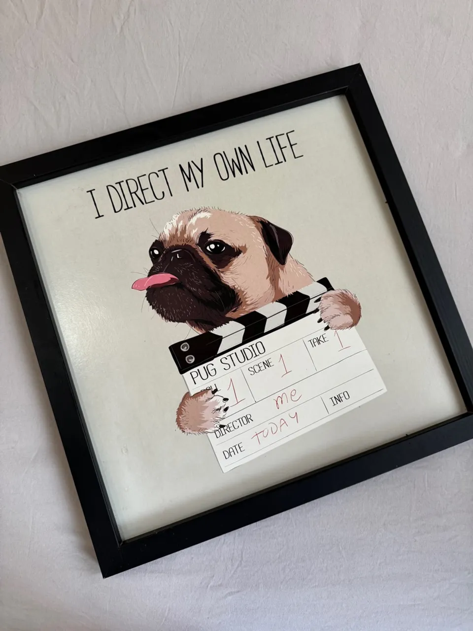 Quadro Decorativo Pug Diretor 35x35cm
