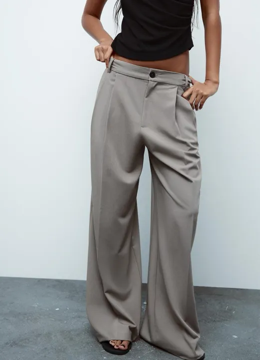 Calça Pantalona Cinza Alfaiataria (ZARA)