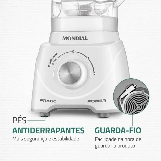Liquidificador Mondial Pratic Power L-97-W, 2,2 litros, 550W, 2 Vel.+ Pulsar , Branco - 11 - Foto 6