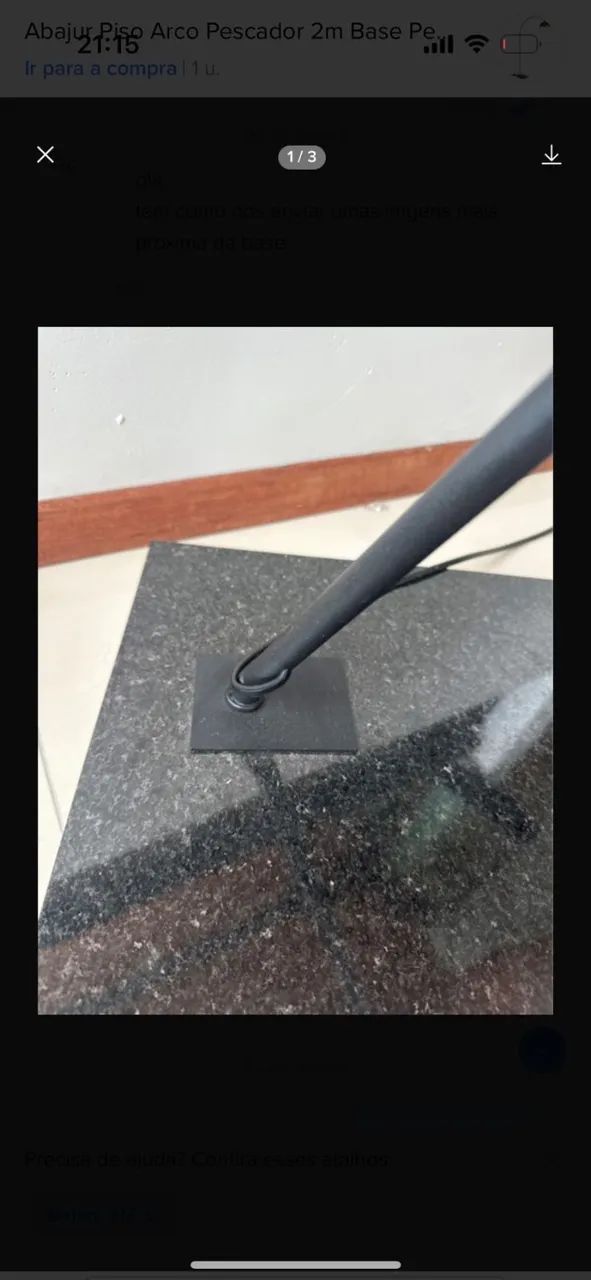 Abajur Piso Arco Pescador 2m Base Pedra Cúpula Preto - Preto - Foto 2