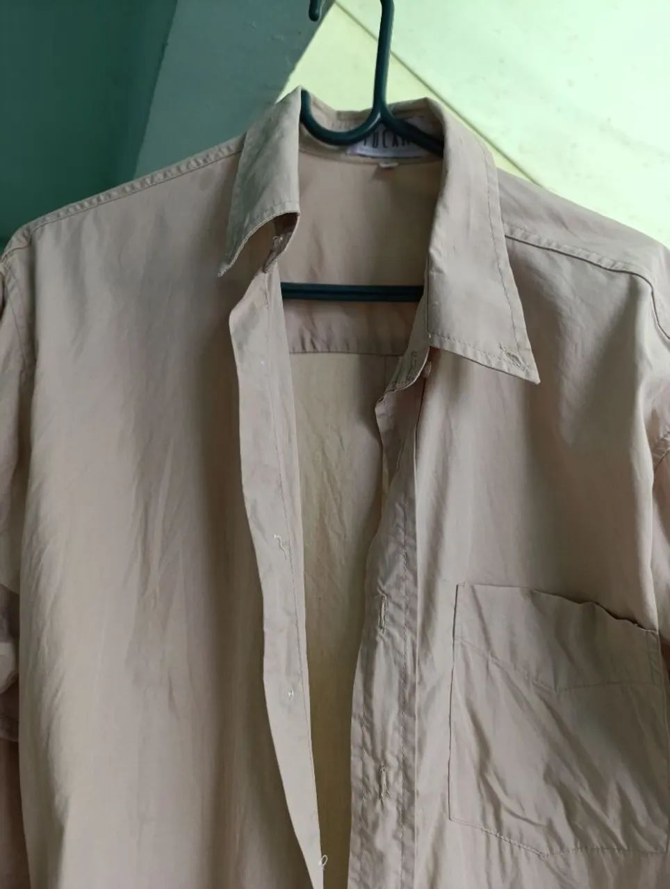Camisa de botão  Bege da moda Imita Linho