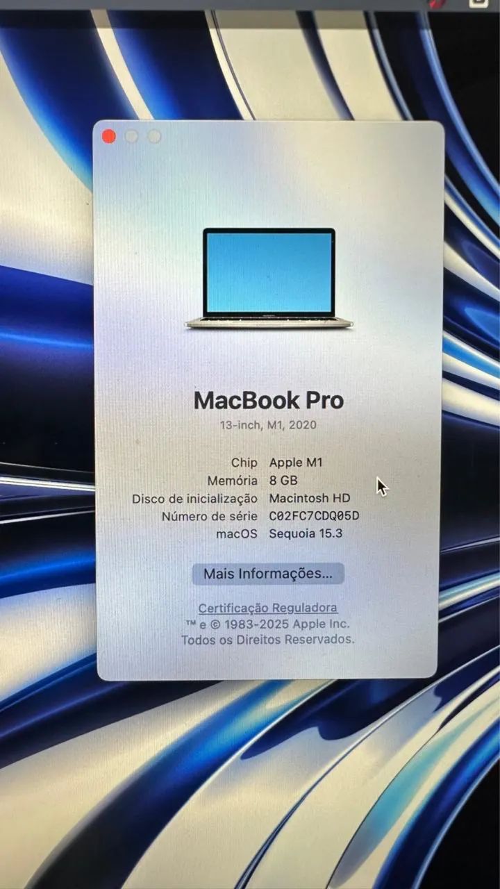 MacBook Pro 13' , processador M1 (2020), 256 GB, 8GB RAM64296996280706125