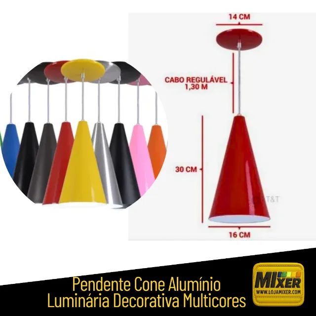 Pendente Cone Alumínio Luminária Decorativa Multicores _ CS126 - Foto 2