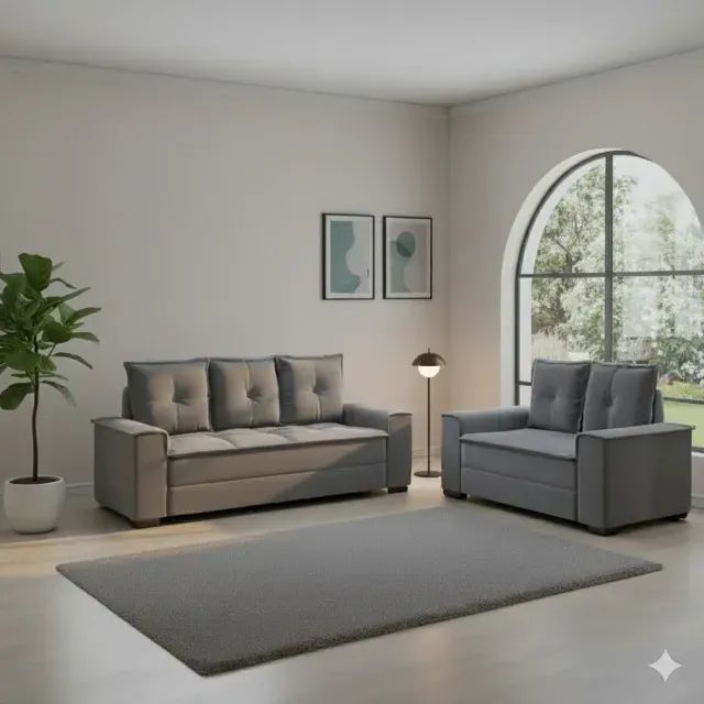 (Novidade) Sofá 2 e 3 lugares Barcelos Cinza