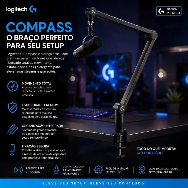 Braço Articulado Logitech G Compass para Microfone de Mesa (SP)