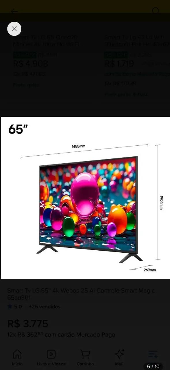 Tv 65" tela quebrada