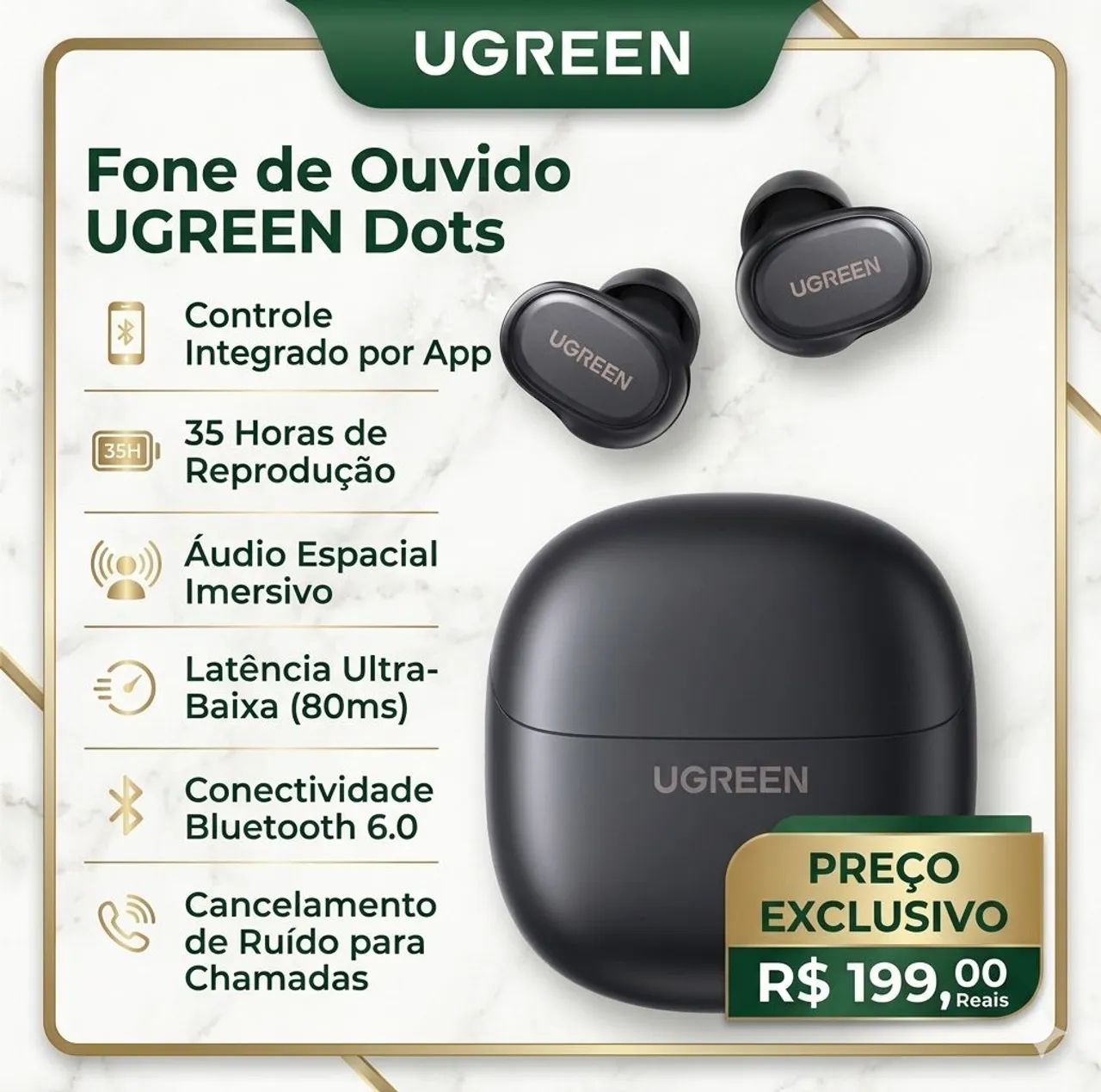 Fone Bluetooth Ugreen Dots Premium (Original e Lacrado)