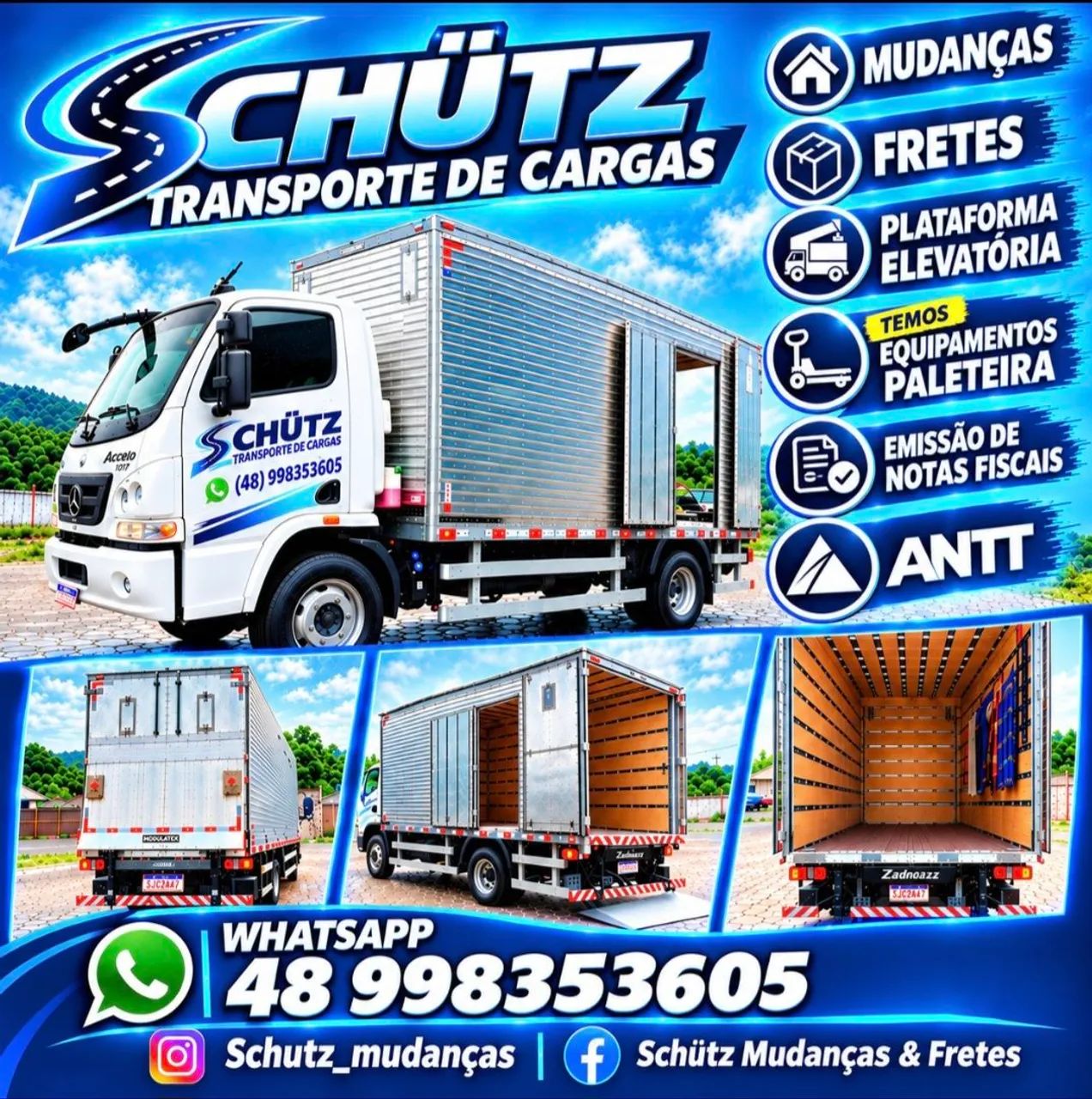 Caminhão Baú com Plataforma Elevatória Fretes Mudanças Transporte de Cargas 