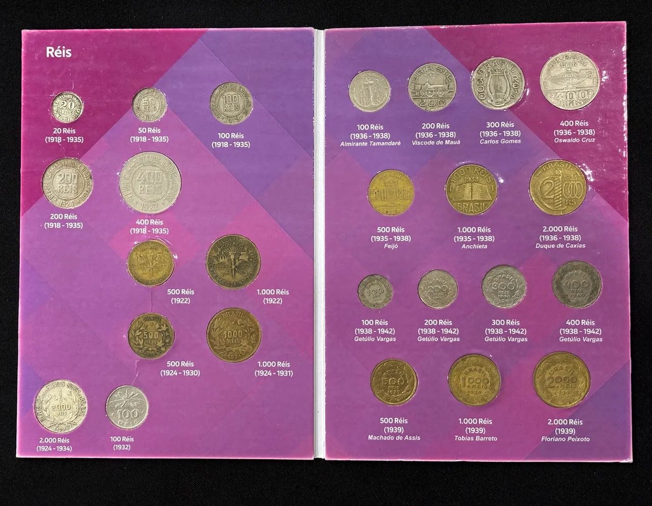  Álbum com coleção de moedas antigas - Réis do Brasil 