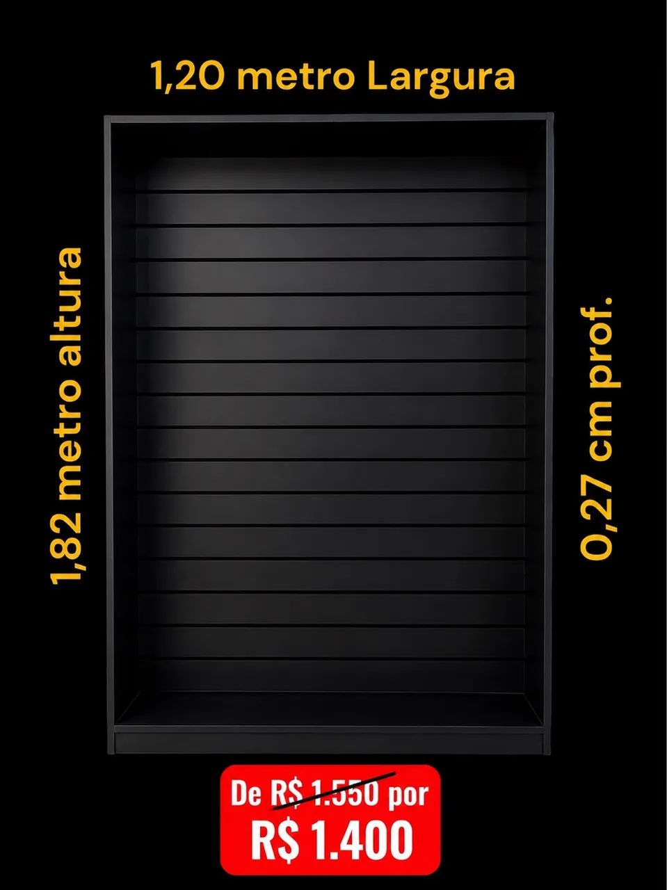 Expositor canaleta MDF preto novo R$ 1.400 