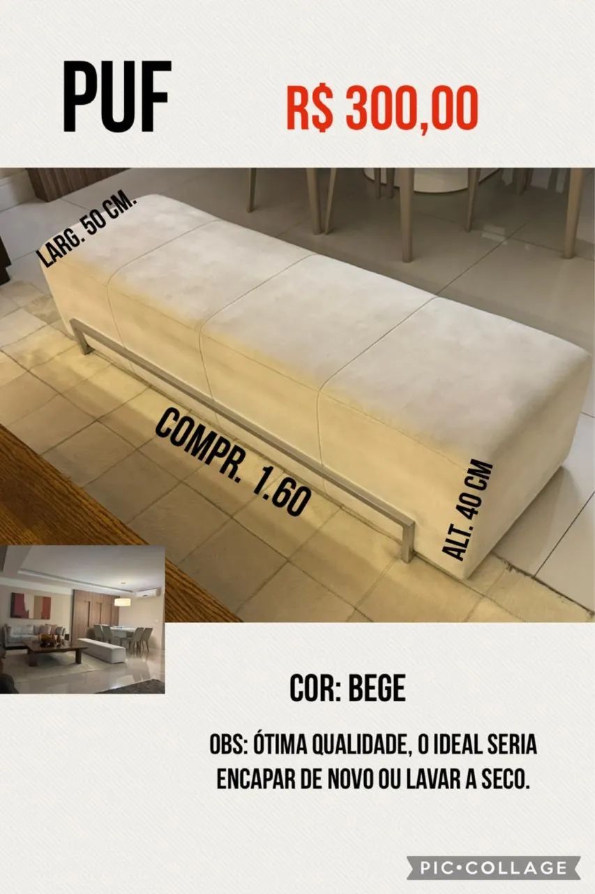 Pufe grande retangular off white bege 