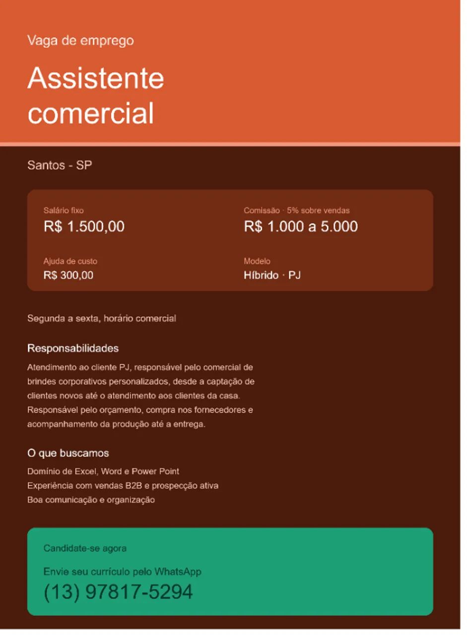 Vaga: Assistente Comercial 