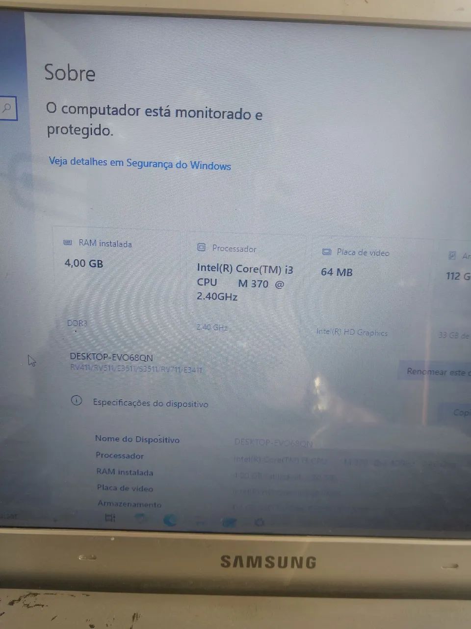 Notebook Samsung core i3 4 de ram sem tampa do hd  - Foto 3