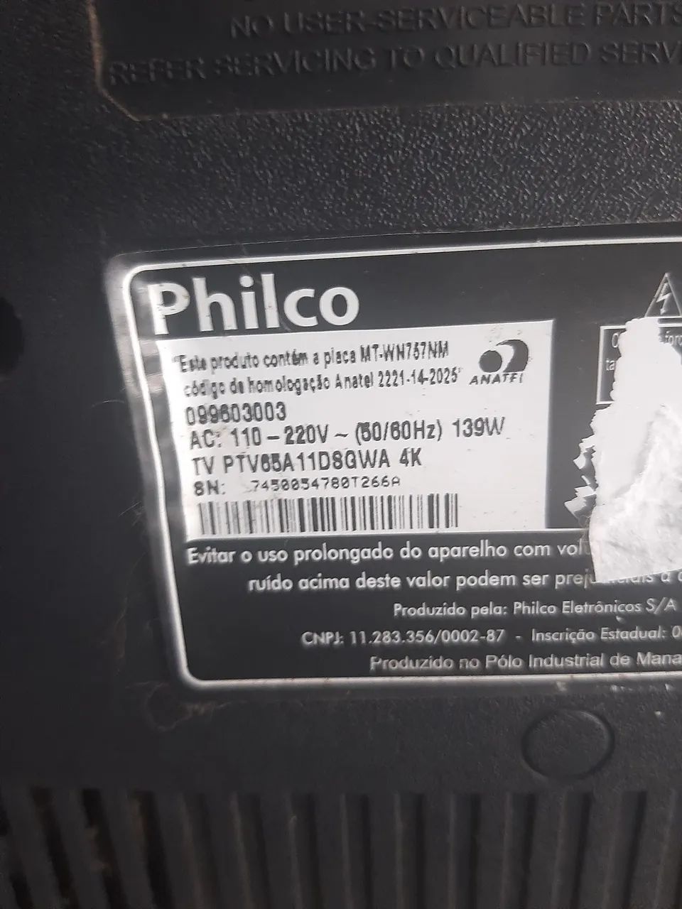 TV de 65 polegadas Philco. Está parada sem funcionar. Ideal para tirar peças. R$ 300,00 - Foto 2
