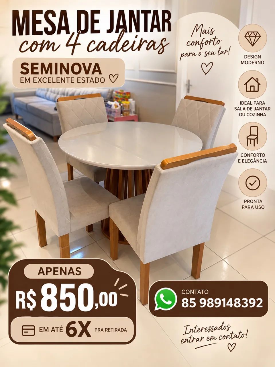 Mesa de 4 cadeiras usada 