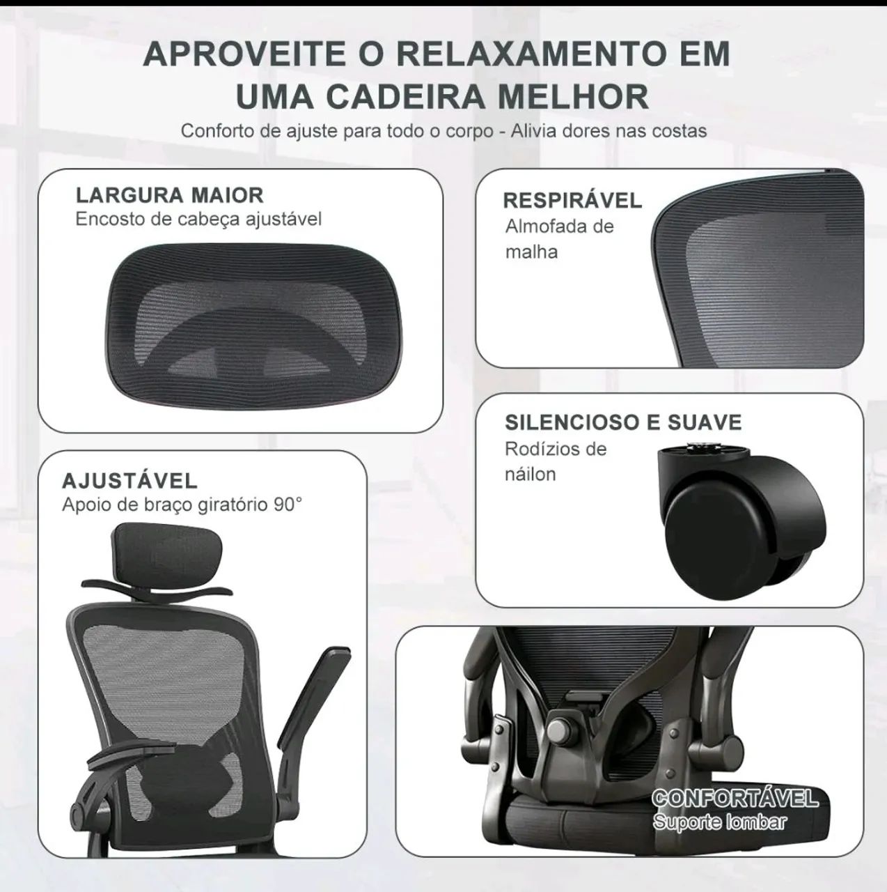 Cadeira para escritório Confortável com ajuste e rodinha  - Foto 4