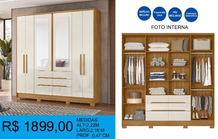 Guarda roupa com espelho reposição  - entrega gratis