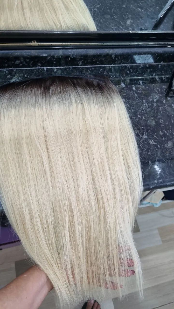 Cabelo humano loiro pérola 55cm tela pronta  - Foto 3