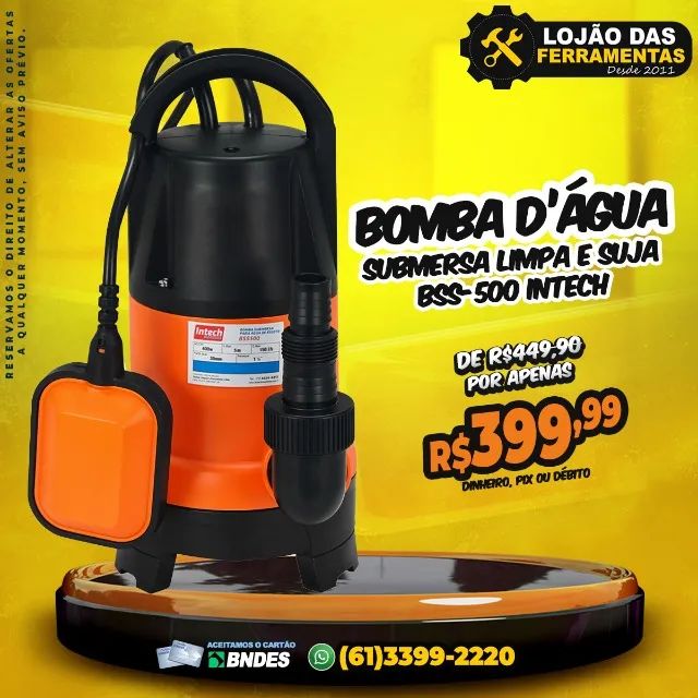 Bomba D'água Submersa Limpa e Suja BSS-500 Intech