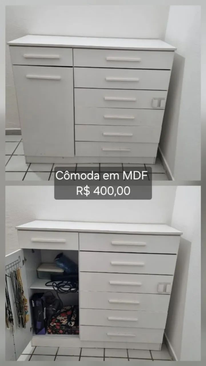Cômoda de MDF com 7 gavetas.