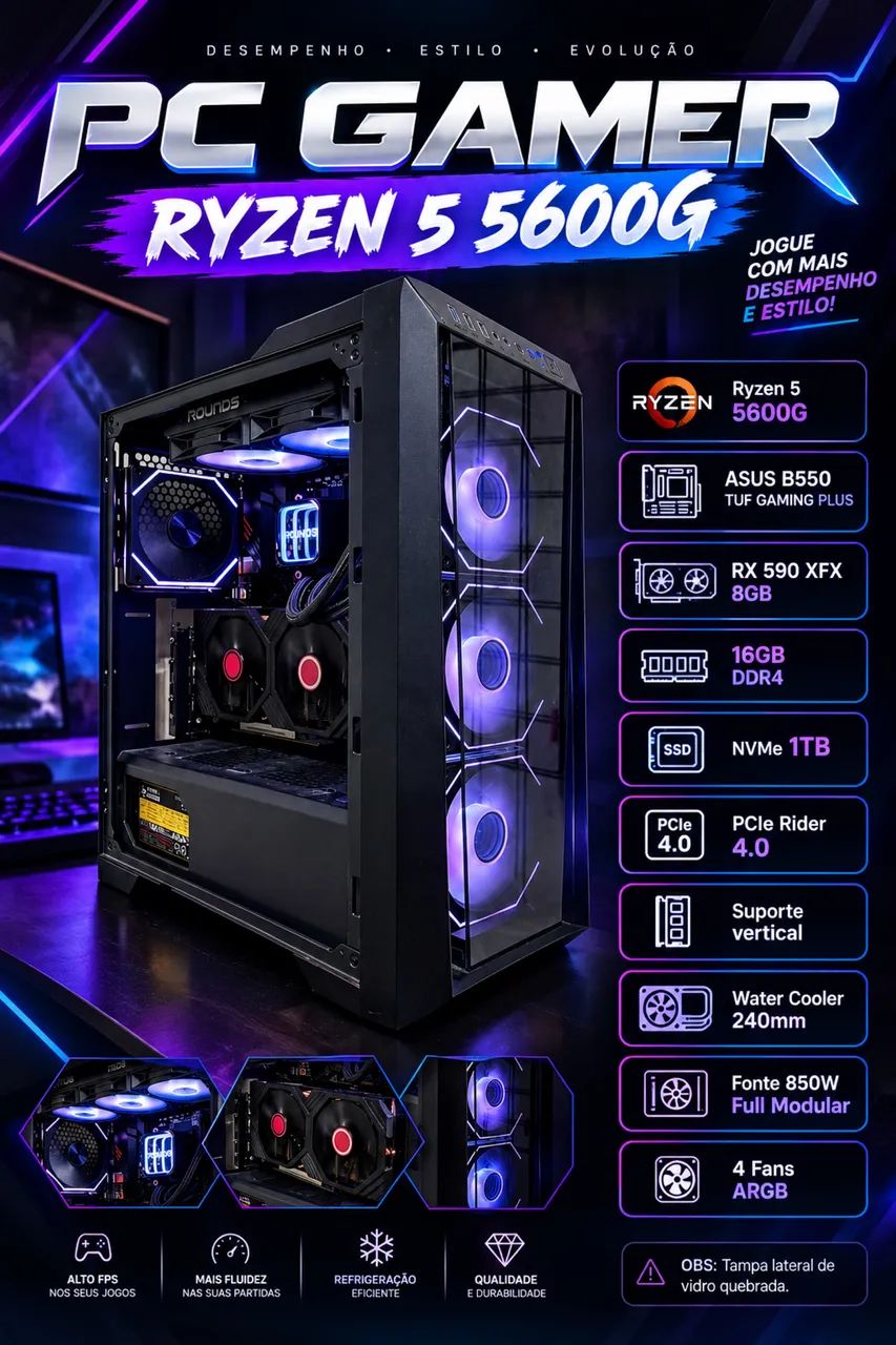 Pc gamer RYZEN 5600G + RX590 8gb XFX - Foto 2