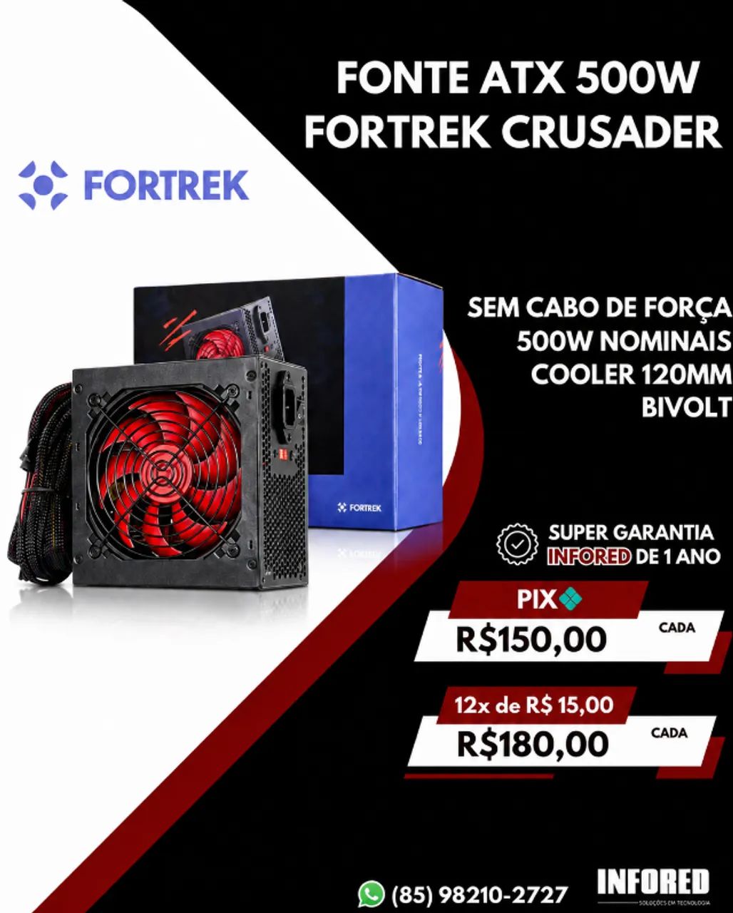 Fonte ATX 500W Fortrek Crusader