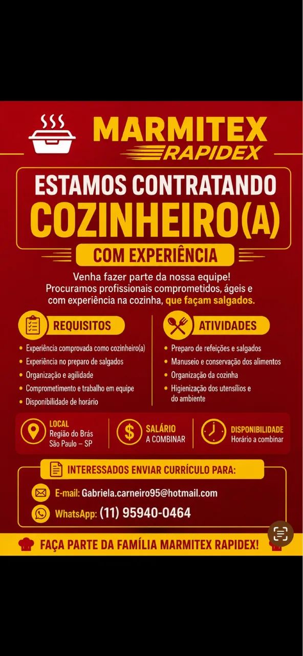 VAGA DE COZINHEIRO