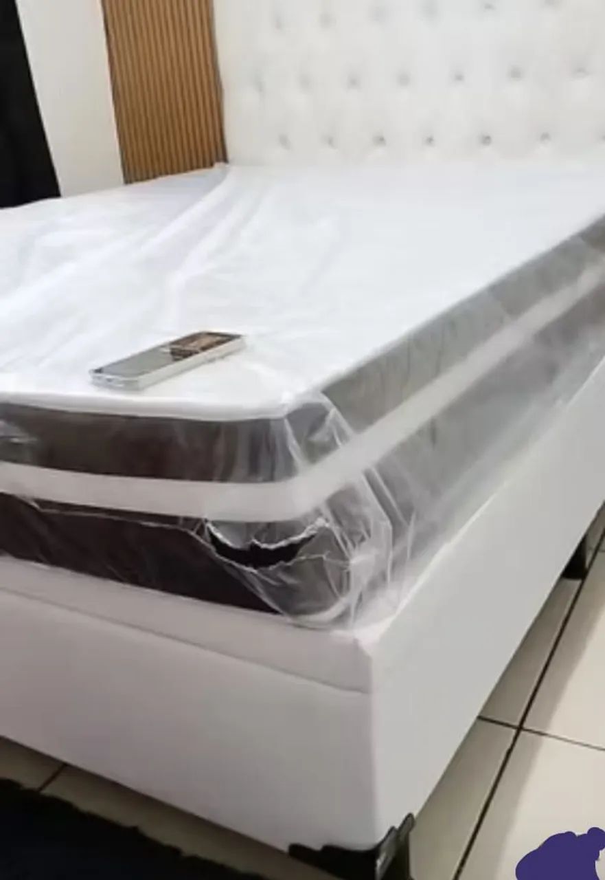 Cama baú casal completa com colchão molas ensacadas D28 