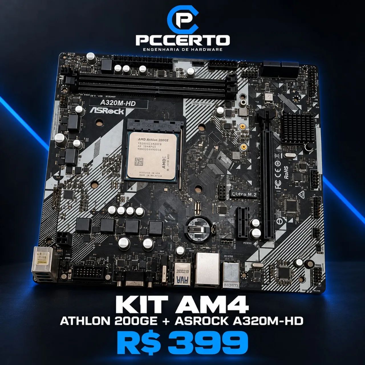 Kit am4 atlhon 200ge e placa mãe 