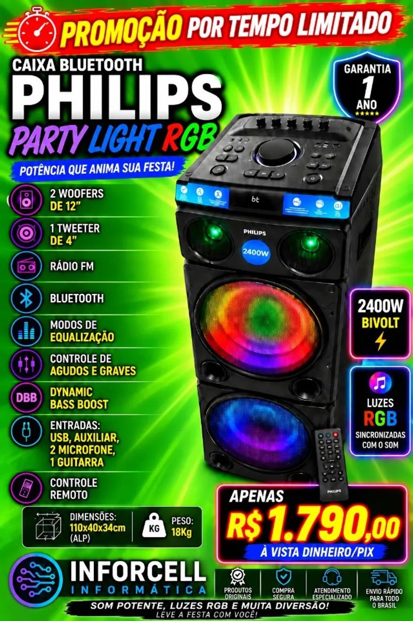 Caixa Torre Bluetooth Philips 2400w