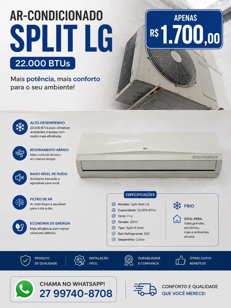 Ar condicionado 22 mil Btus 