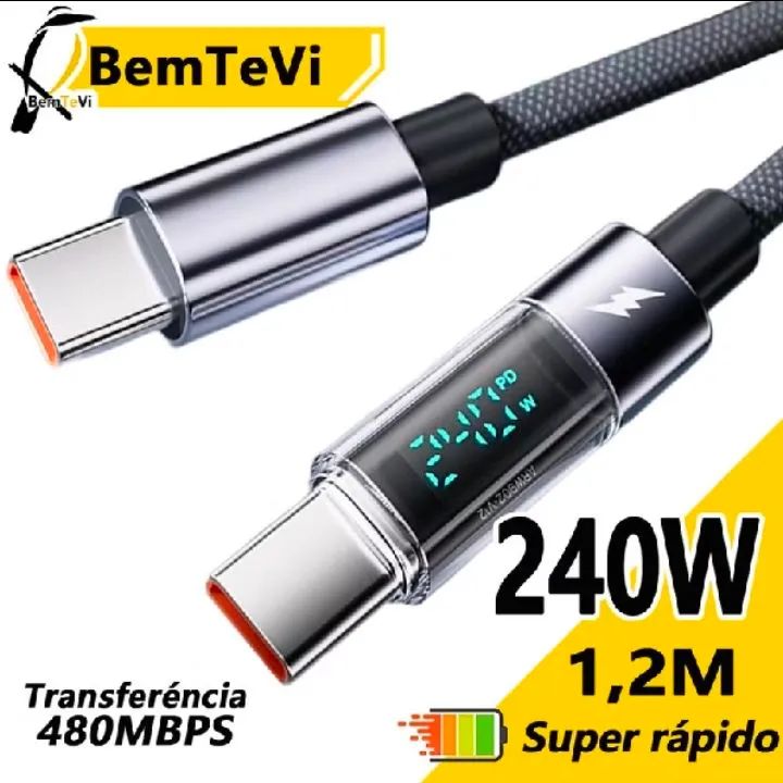 Cabo Tipo C / USB A 240W Carregamento Rápido 5A - Foto 5