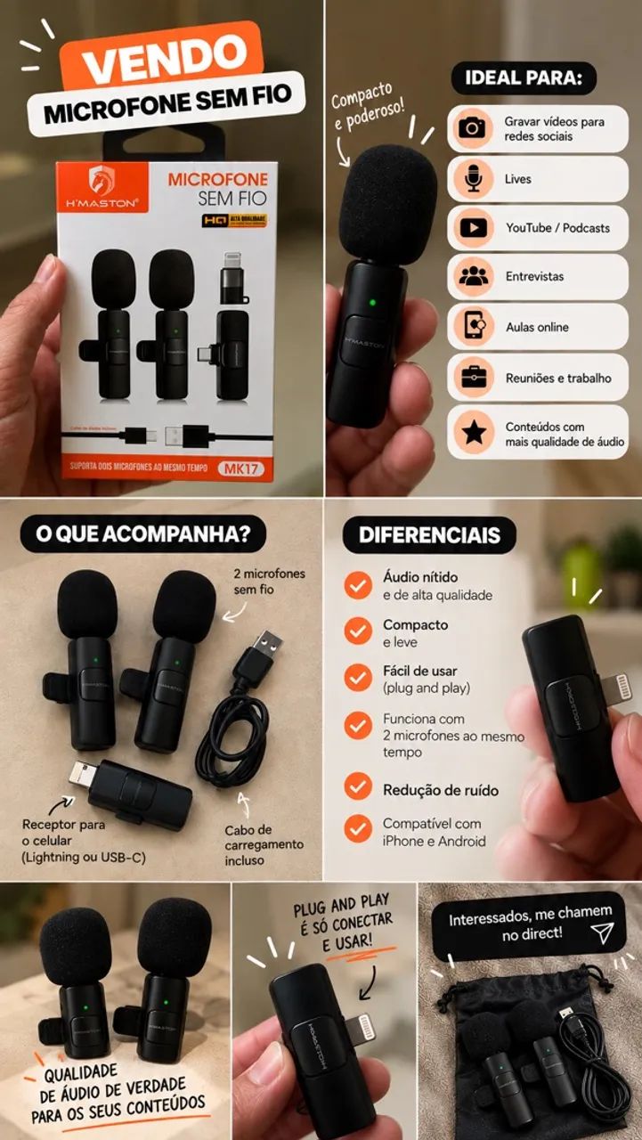 Microfone Sem Fio H?Maston MK17 - Kit com 2 Microfones - Foto 2