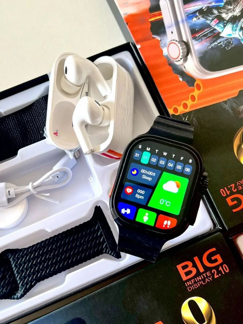 Relógio smartwatch Ultra 9, completo com fone e pulseiras 